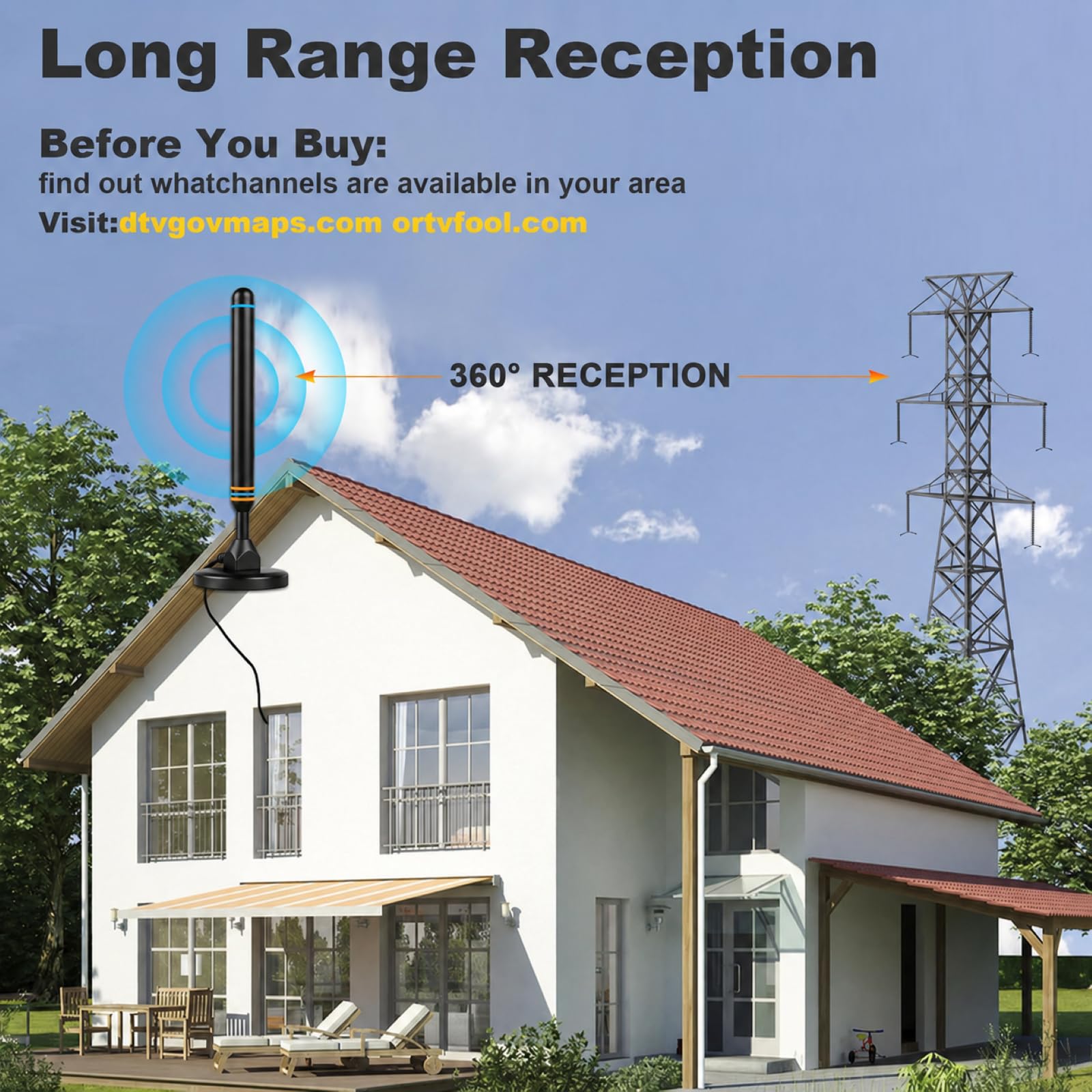 Antenna TV da interni per Smart TV per ricezione a lungo raggio e tutte le Smart TV HD Antenna digitale con amplificatore di segnale per canali locali supporta 4K 1080p-arancione