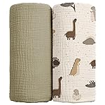 lulumoon Baby Muslin Swaddle Blankets: Soft Receiving Blanket for Newborn - Cotton Swaddling Blanket for Neutral 2Pack(Dinosaur)