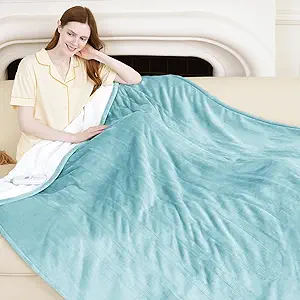 Electric Blanket Heated Throw 50" x 60" - Soft Flannel Sherpa Heating Blanket with 5 Heating Levels & 4 Hours Auto Off, Heated Lap Blanket as a Gift for Grandma, Machine Washable (Blue)