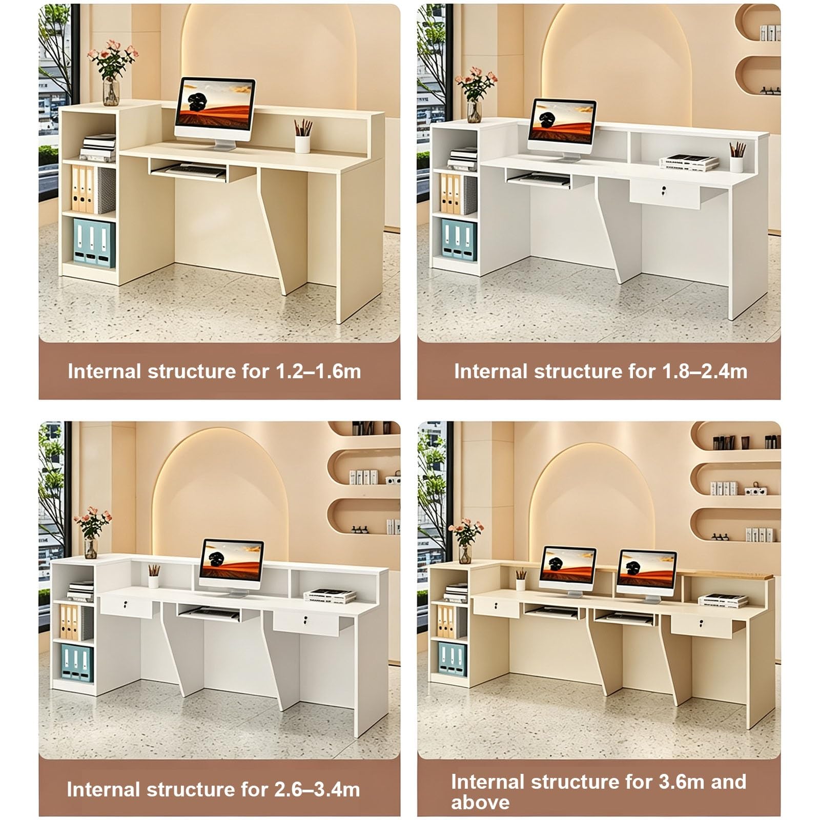 Mostrador Recepción con Cajón con Llave Mostradores para Tiendas | Mesa de Oficina Superficie amplia con estantes, bandeja para teclado para recepción y oficina.(Natural wood/Right,120cm)