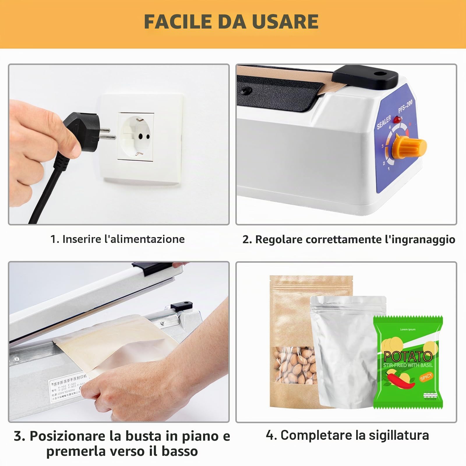 Macchina Sigillante a Caldo 300 mm, Macchina Termosaldatrice, Sigillatrice per Sacchetti, Sigillatrice a Caldo, Sigillatrice per Sacchetti di Plastica, Impulse Sealer Heat Bag Sealer, Per PE, PP