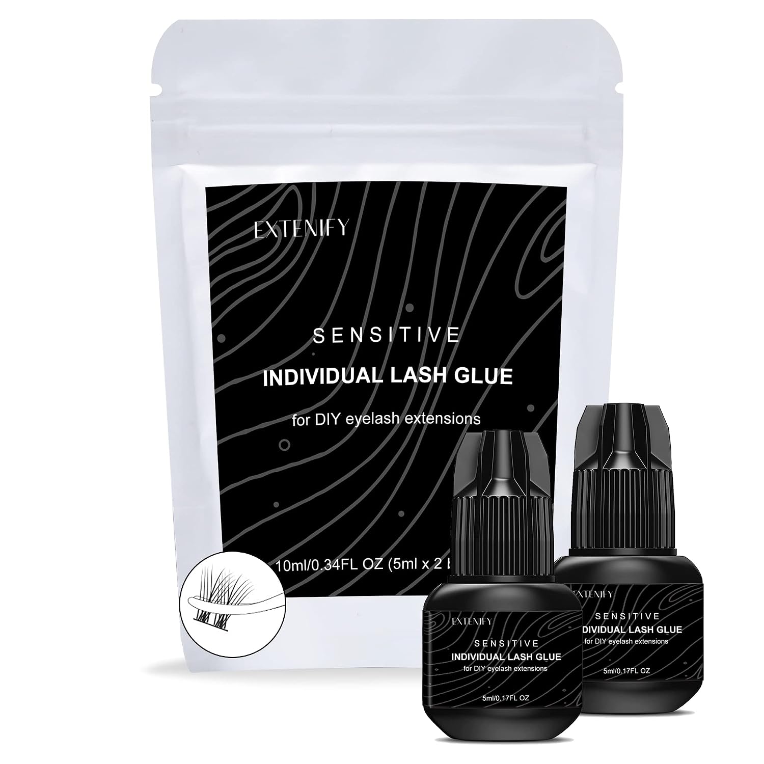 EXTENIFY Individual Lash Glue Cluster Lash Glue, Sensitve Black Lash Extensions Glue
