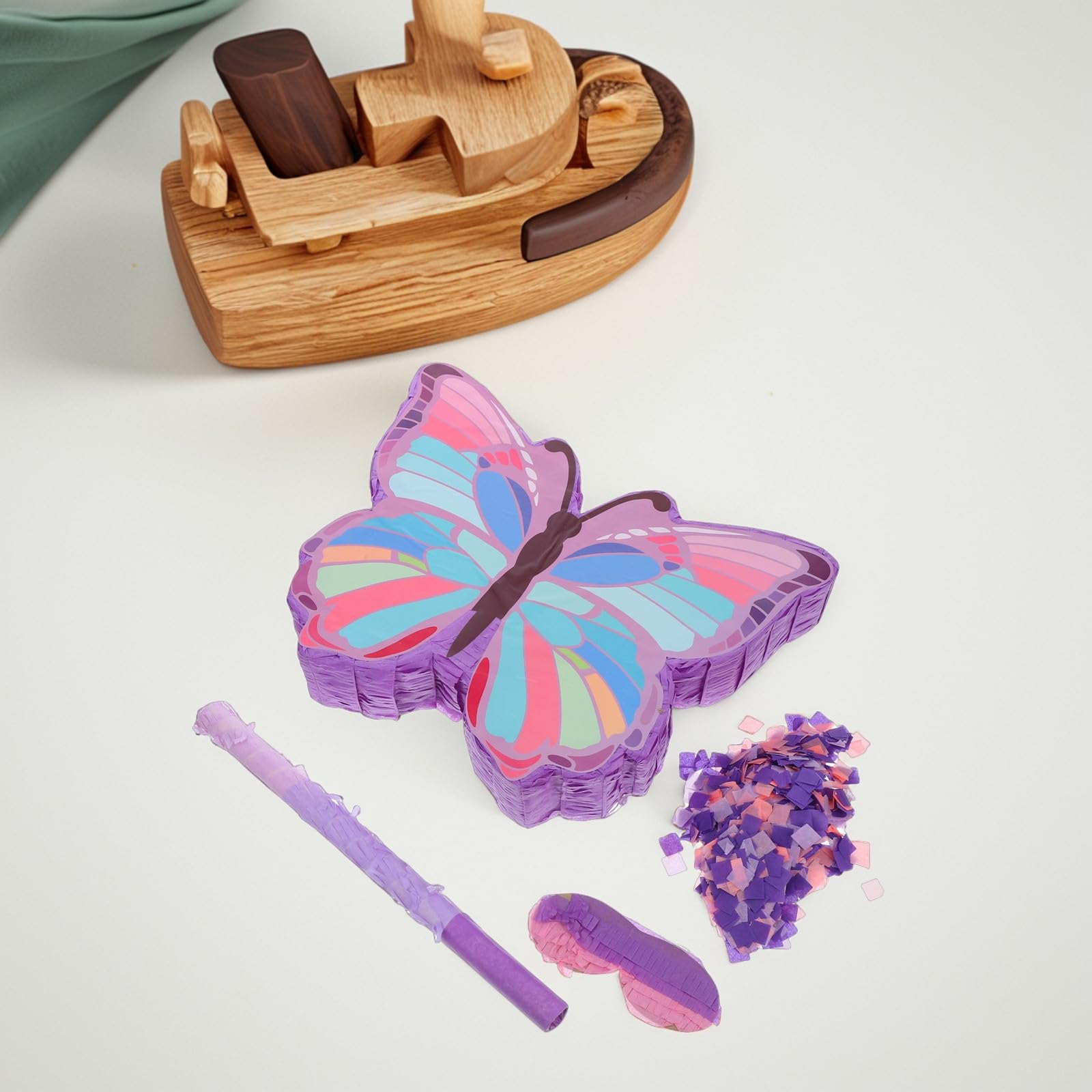 Piñata de Fiesta de Cumpleaños con Palo Tema de Mariposas para Niñas, Papel Resistente y Reutilizable, Diseño Único y Colores Vibrantes para Fiestas Infantiles