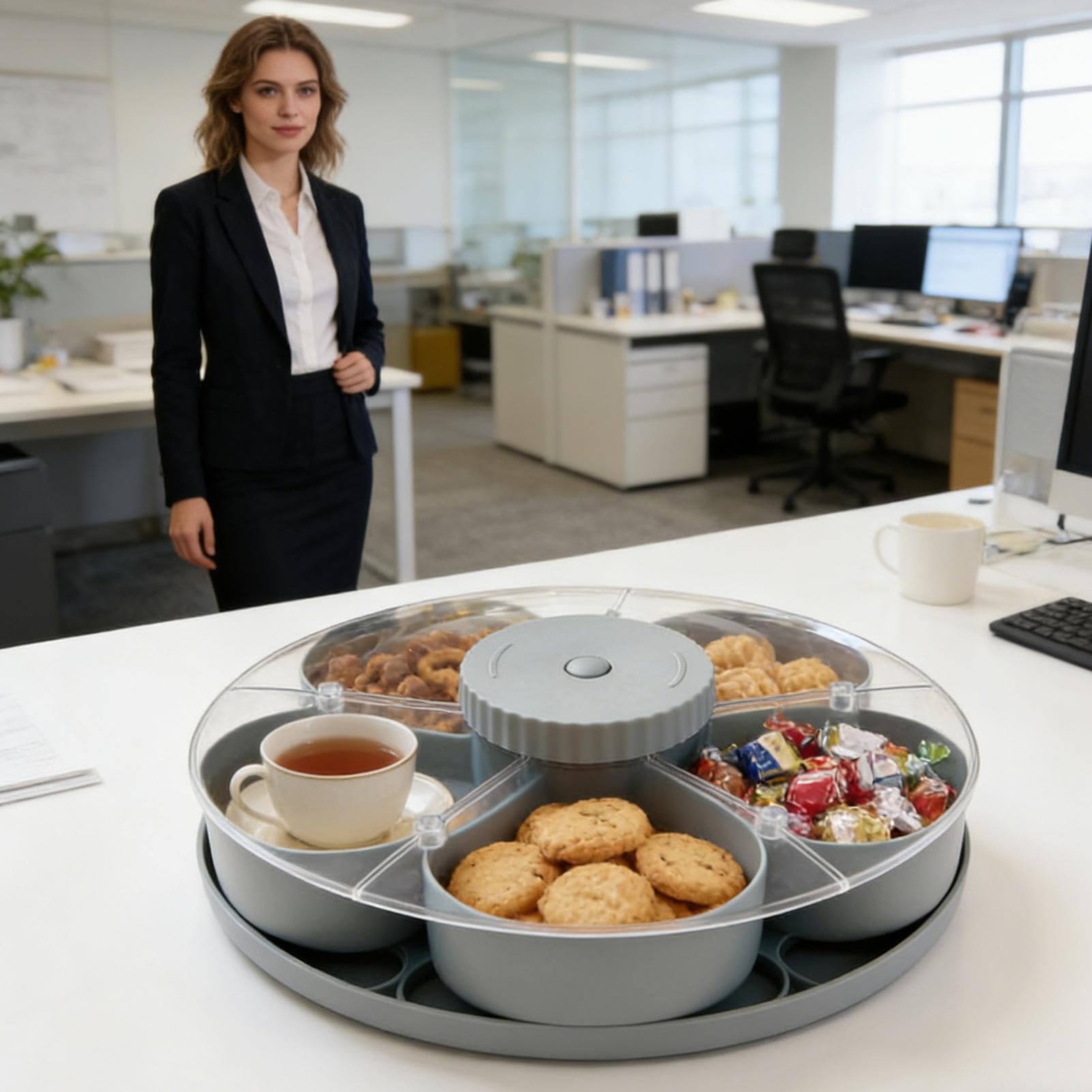 Conteneur à collations compartimenté Assiette tournante avec couvercle pour