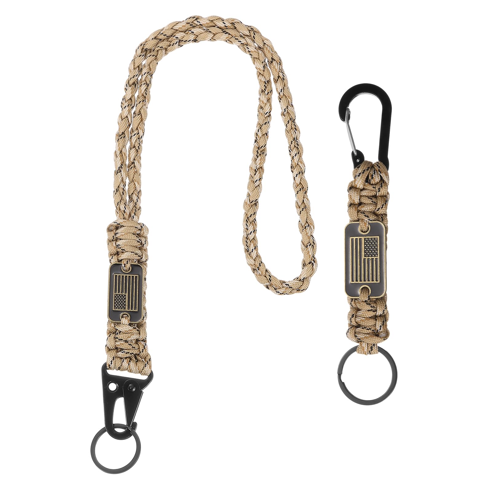 YELARXI Paracord Keychain Carabiners Clip, Heavy Duty Lanyard 2Pcs & 21.7/6" & Desert Camouflage - Fitting for (Outdoor Activity Survival/Keys Whistle/Key, Backpacks/Water Bottle)