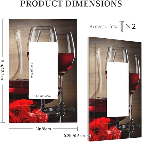 Miniatura 5 de Cubiertas de salida para copa de vino, copa de vino, rosa roja, placa de pared de 1 cuadrilla, cubierta de interruptor de luz basculante individual,