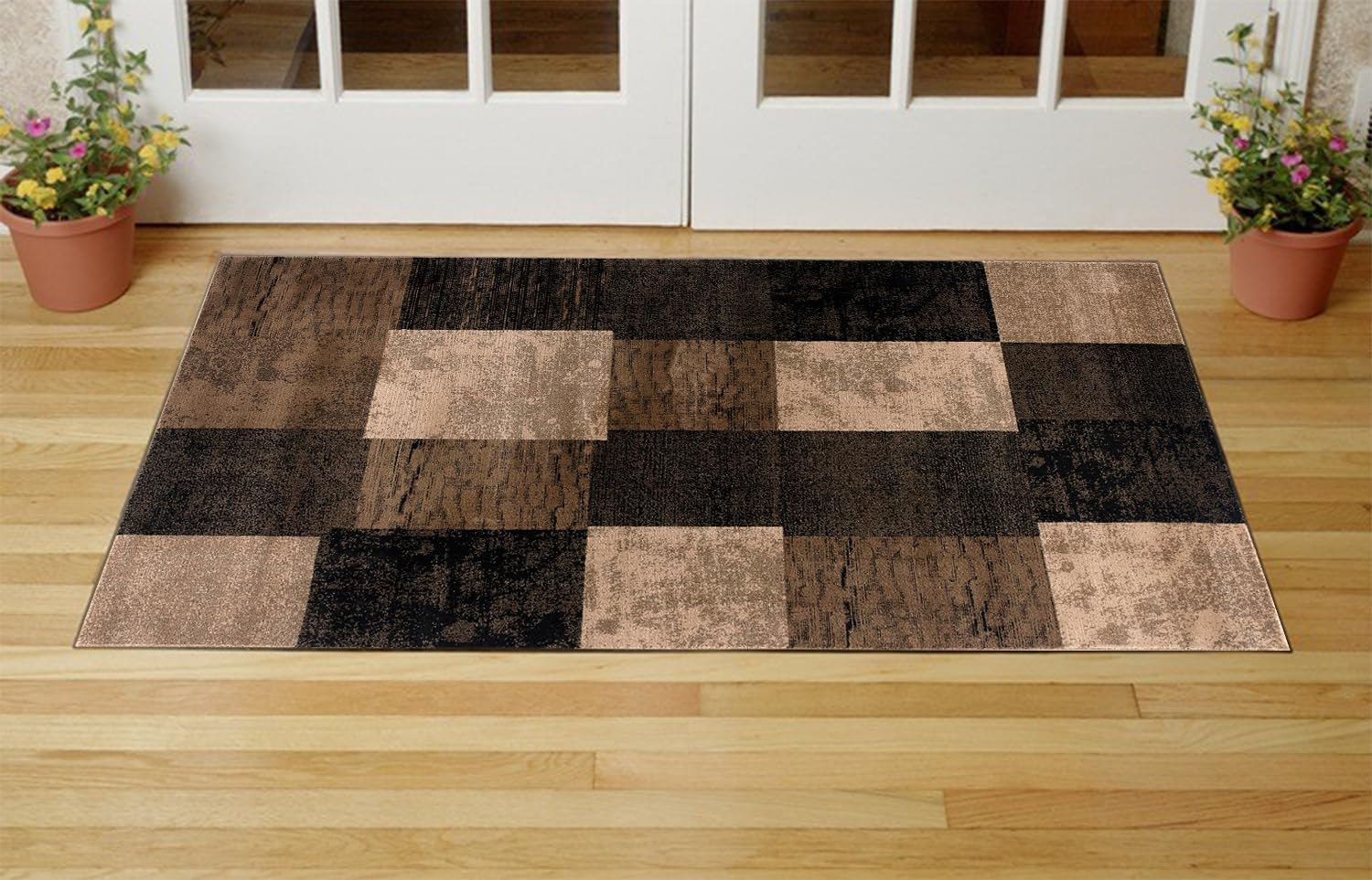 Rug Branch Montage 2'x5' (Exact Size: 2'3" x 5') Geometric Indoor Doormat Rug, Brown Beige, Checkered - Doorway, Bedroom, and Kitchen, Accent Rug