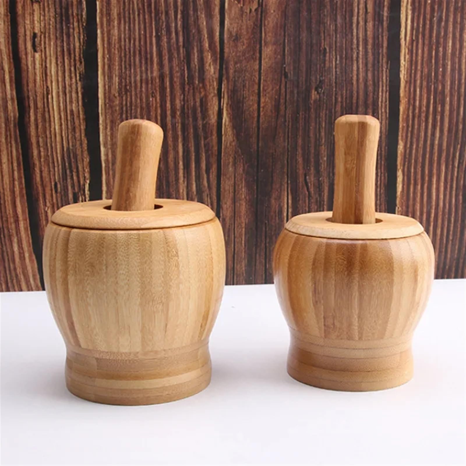 Stößel und Mörser Set Mühle Holz Set Knoblauch Topf Mahlbecher