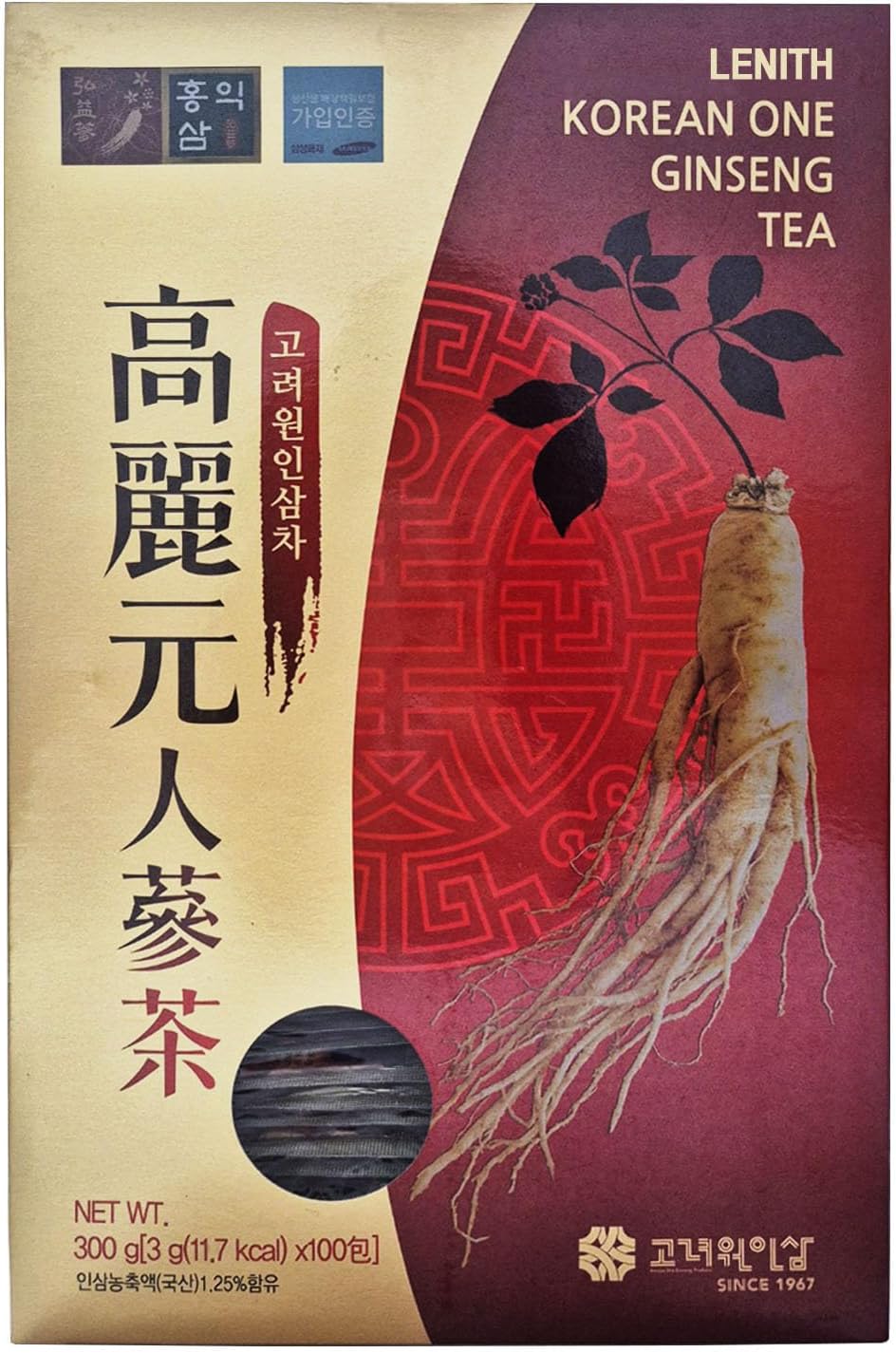 LENITH Korean One Ginseng Tea Packets, Sachets-Concentrated Ginseng Extract, Easy Dissolve Granulate Form, Hot or Cold Tea_10.58 oz / 300 g (3g x 100ea)