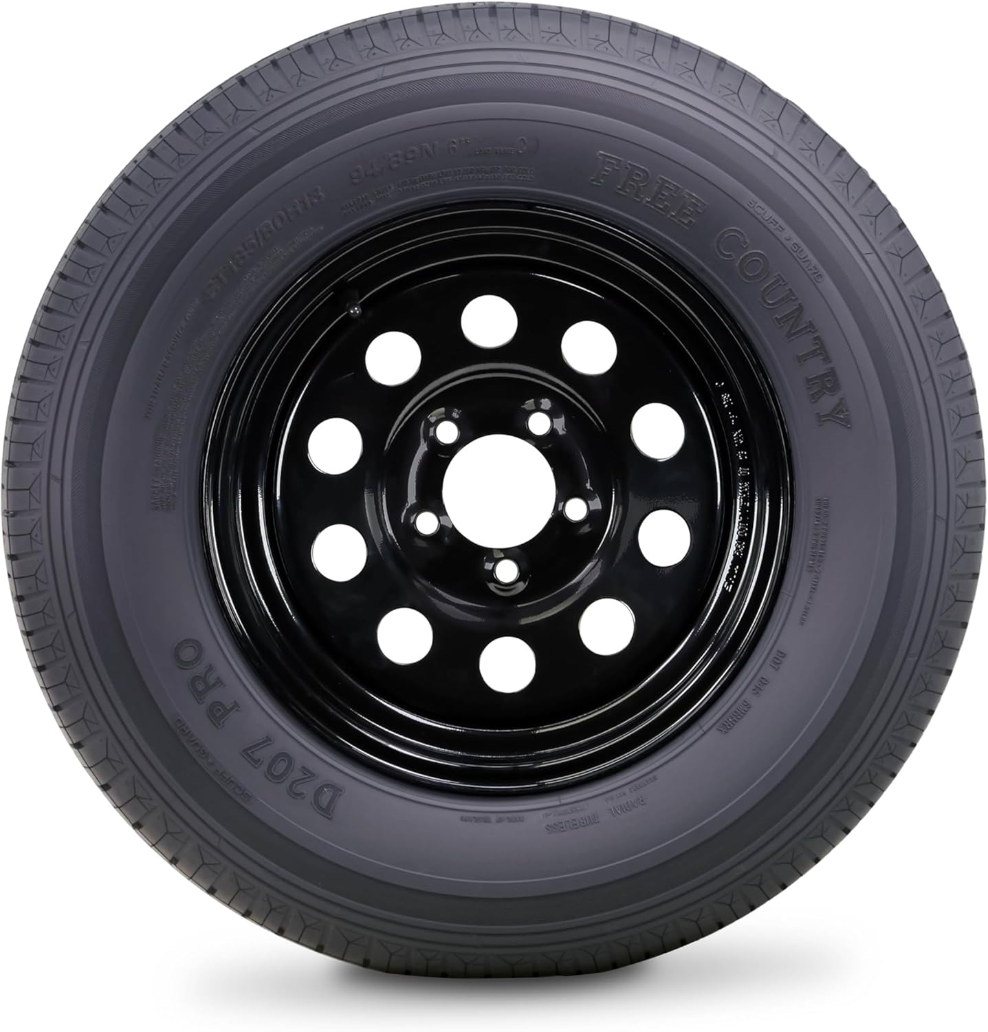 Free Country Trailer Tire Wheel Assembly ST185/80R13 6-Ply C 94N 5 Lug on 4.5" PCD Black Mod Rim