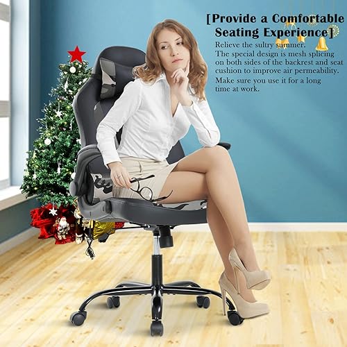 Miniatura 7 de Sillas de computadora para adultos, silla ergonómica de videojuegos con cojín lumbar grueso y brazos abatibles, silla de escritorio de piel