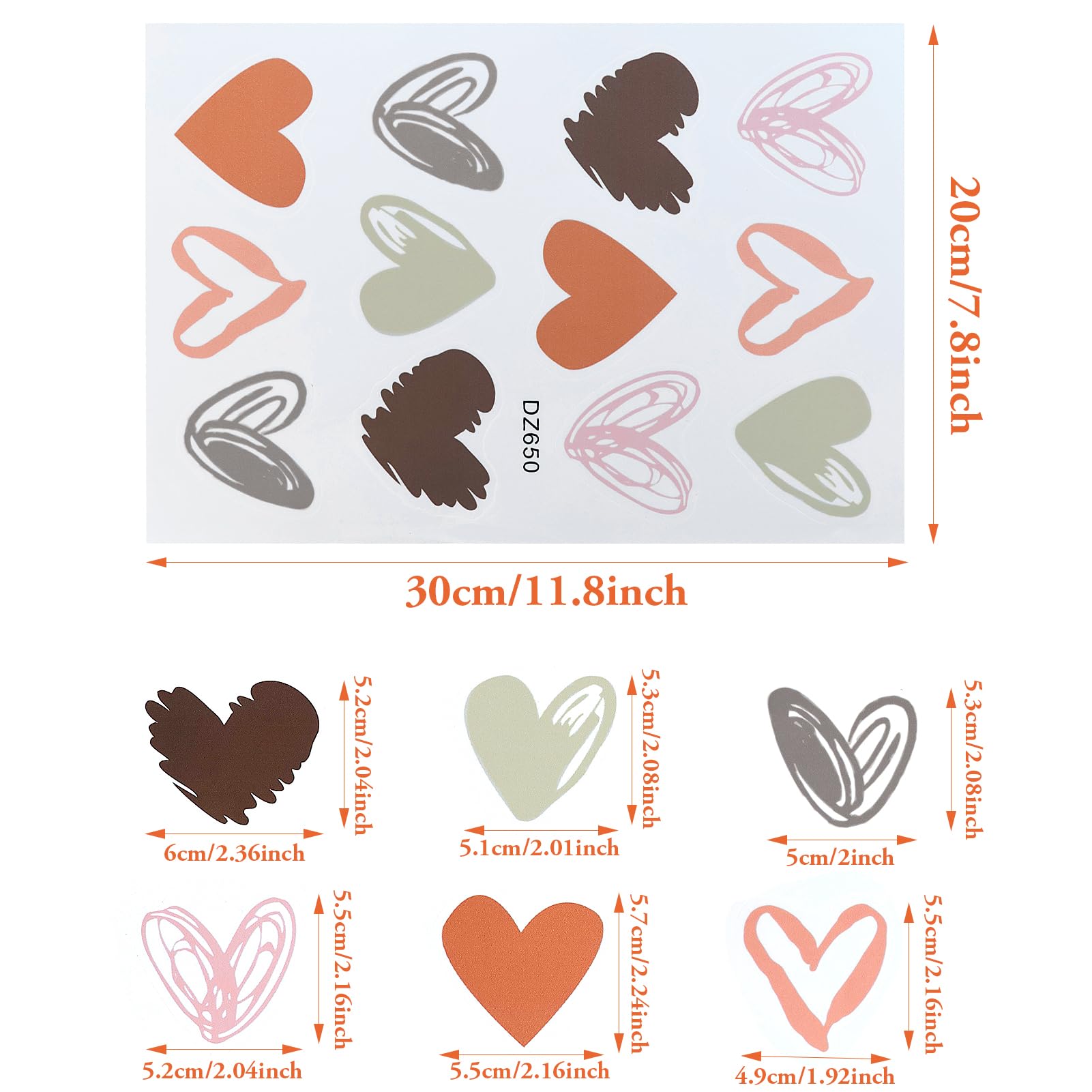 120 Piezas Pegatinas de Pared de Corazón, Pegatinas Pared Decorativas Dormitorio para Habitaciones de Niños, Pegatinas de Pared para Guardería, Pegatinas de Estilo Bohemio para Habitación de Niños