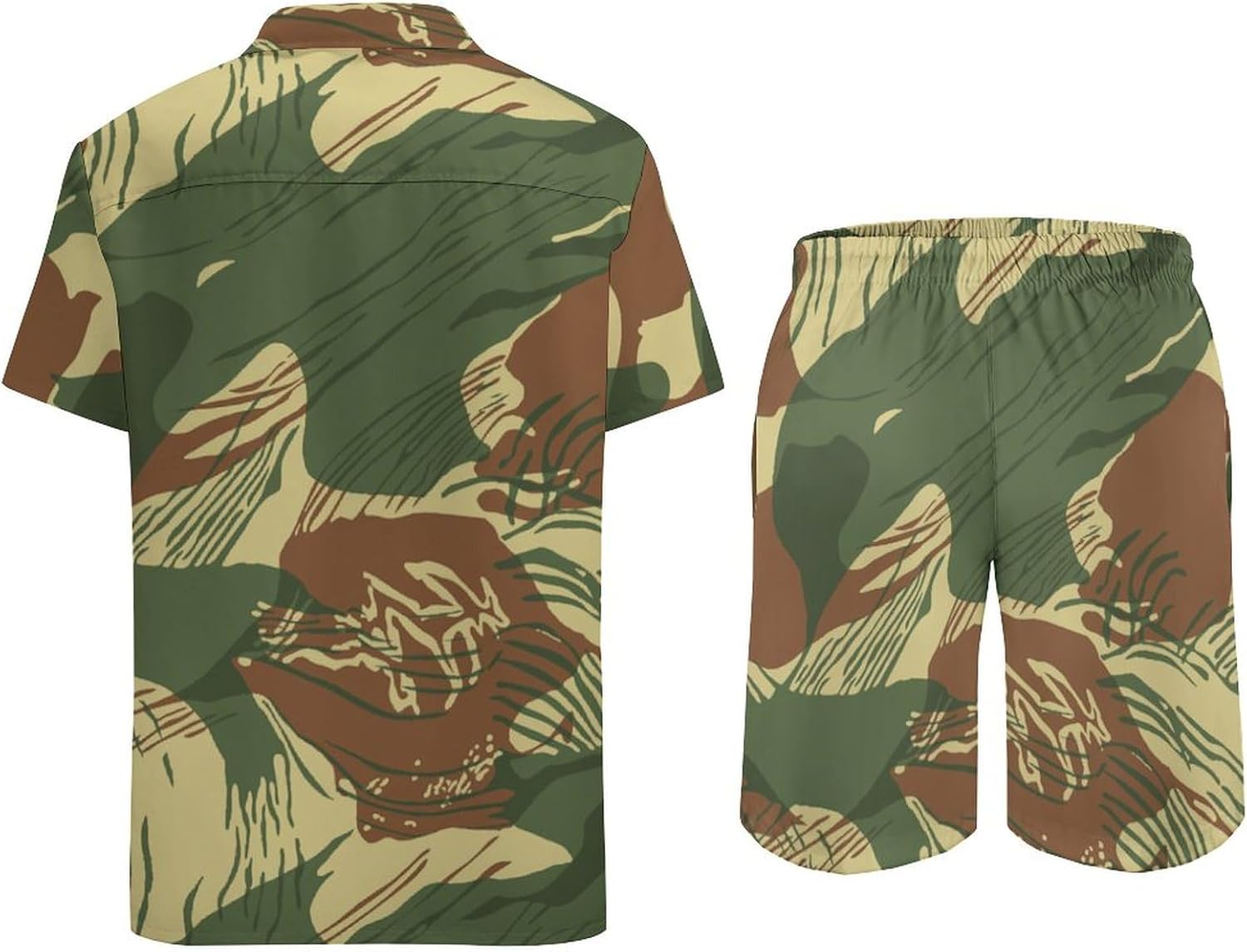 SZDIZOWE Hawaiian Style Button Down Short Sleeve Shirt Shorts,Rhodesian Camouflage Men's Beachwear Set