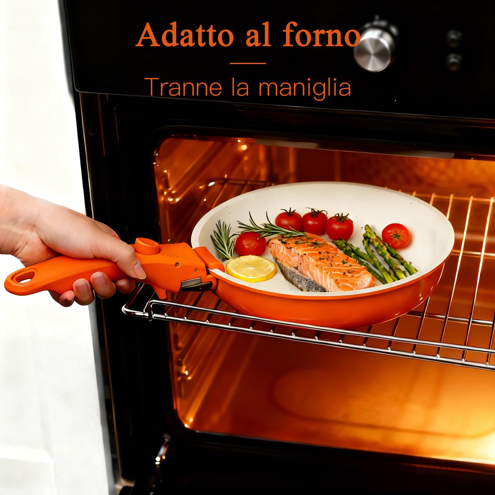 GiPP 11 Pezzi Set Di Padelle Con Rivestimento Ceramico Antiaderente, Set Di Padelle Con Manici Staccabili, Atossiche Compatibili Con Induzione, Forno E Lavastoviglie, Sfumatura Arancione