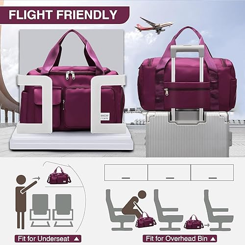 Miniatura 4 de Bolsa de gimnasio pequeña para mujer bolsa de viaje impermeable con compartimento para zapatos y bolsillo húmedo 10Morplish red