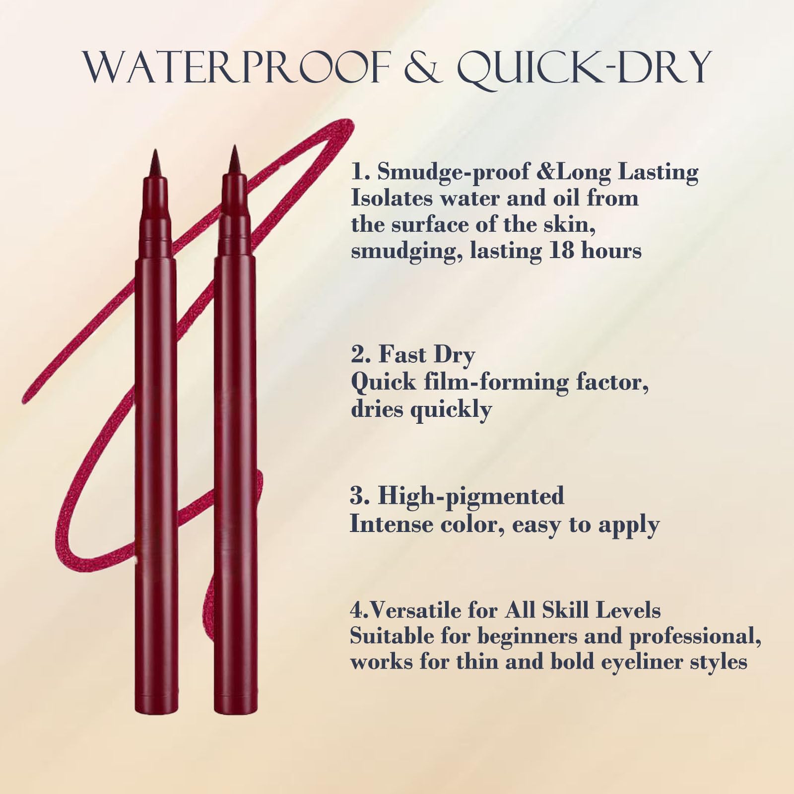 2-Pack Waterproof Liquid Eyeliner Pencil in Red, Ultra Fine Tip for Precise Lines - Image 2