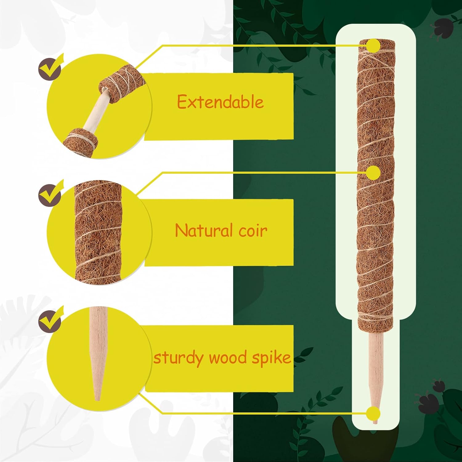 STN Moss Pole For Monstera 16 Inches,6PCS Moss Stick for Indoor