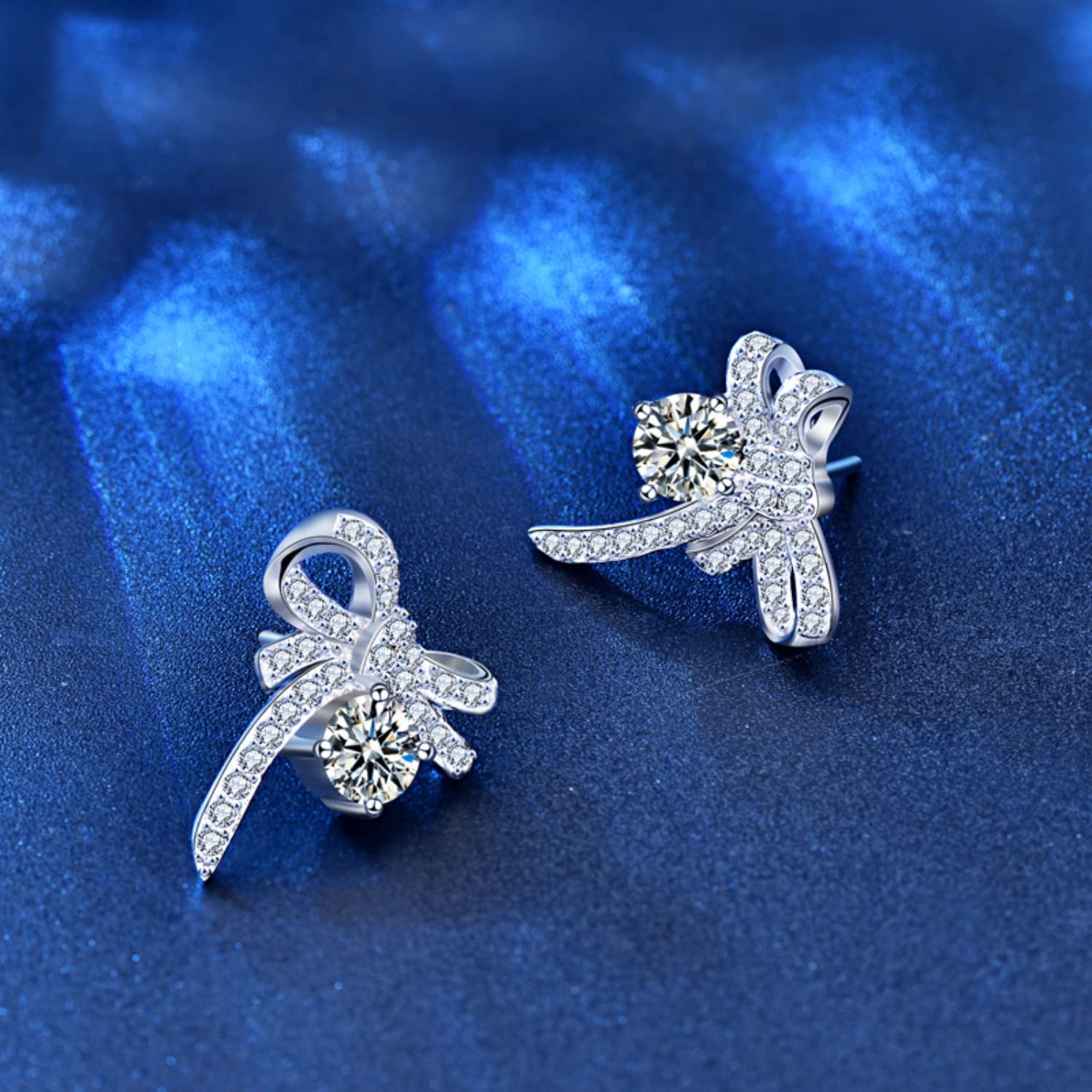 WZGWDC 0,5 Karat D-Farben-Moissanit-Ohrstecker für Damen, S925-Sterlingsilber, Schleifen-Ohrringe für Valentinstag, Geburtstag, Weihnachten, Geschenk