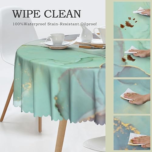 Vista 105 de Mantel redondo con patrón de fondo de mármol, a prueba de derrames, antiencogimiento, suave y resistente a las arrugas, mantel de tela decorativa