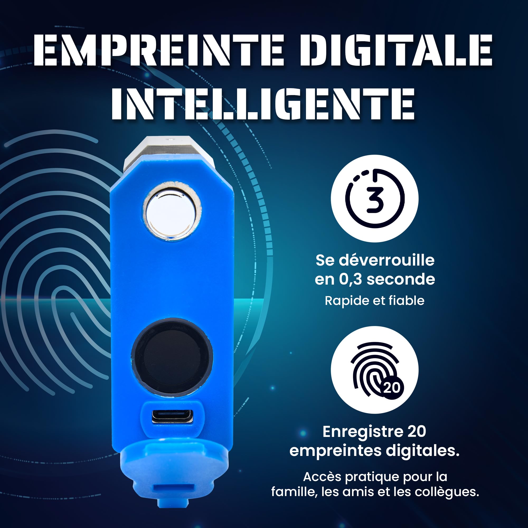 Magmaus® SRL70 Cadenas à Empreinte Digitale - Serrure Biométrique sans Clé, 20 Empreintes, 2 Clés Électroniques, App Tuya, IP68 Étanche pour Portail, Container et Abri Extérieur Résistant