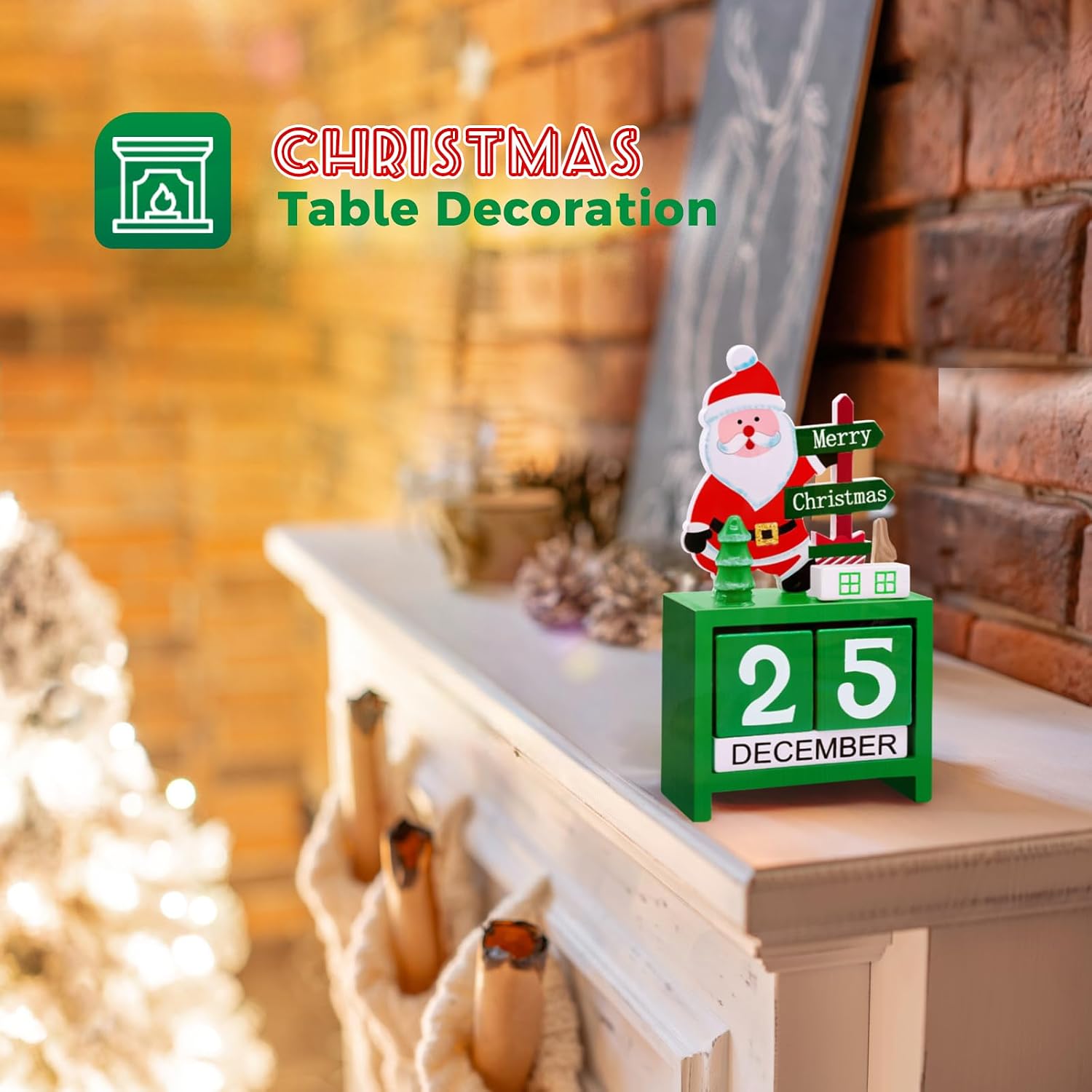 2025 Christmas Countdown Advent Calendar, Days Until Christmas Countdown Desk Wooden Decoration Home Ornaments Office Decor Funny Gifts for Kids & Adult - Santa