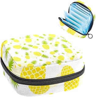 Tropical Fresh Ananas Pineapple Pattern Period Pouch Portable,Tampon Storage Bag for Sanitary Napkins, Multicolor, 4.7x6.6x6.6 in/12x17x17 cm