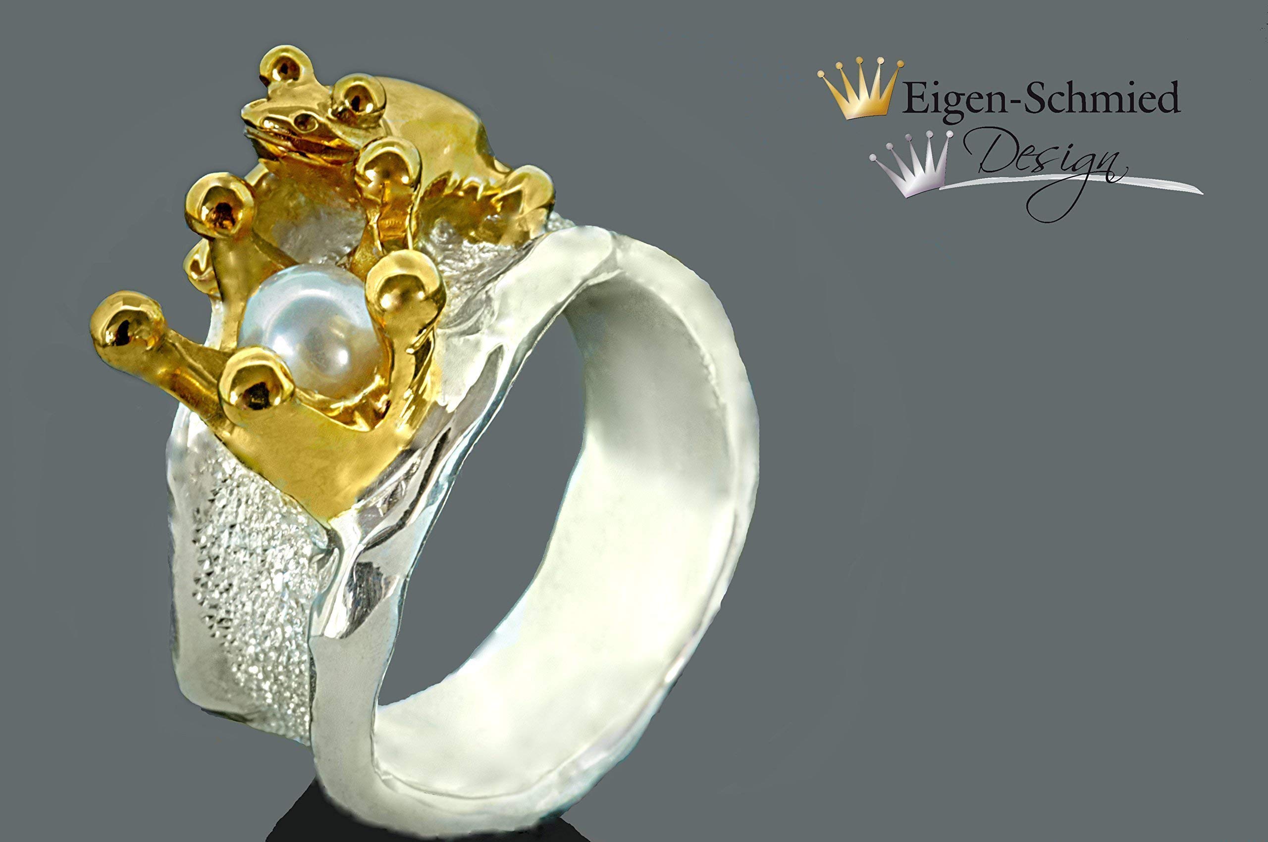 Froschkönig-Ring - Handgefertigter Märchenring Frosch mit Krone - Einzigartiger Designerschmuck in 925 Sterling Silber, Silberring Frosch, Silberschmuck handmade