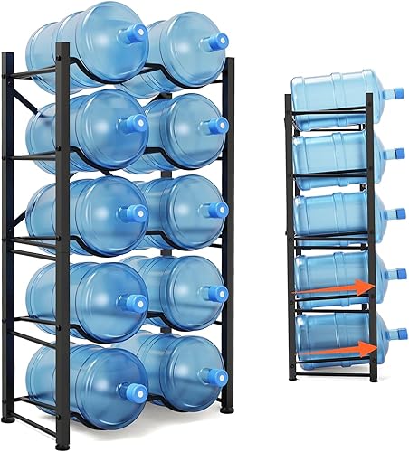 Miniatura 2 de Soporte para botella de agua de 5 galones para 10 botellas, soporte para jarra de agua de doble fila de 5 niveles, soporte desmontable para jarra de