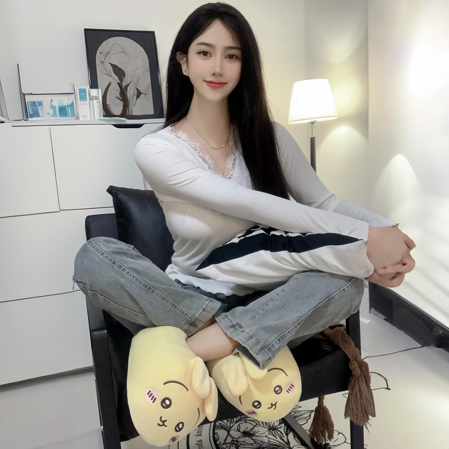 Slippers for Women Men Cute Fluffy Animal Slippers,Movable Ears Warm Winter Wear Home Cozy Furry Soft Indoor Shoes - Image 3