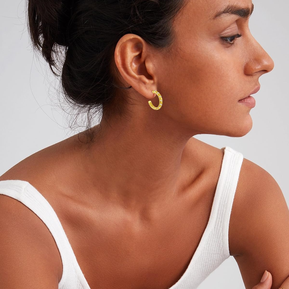 Small Modern Bohemian Open Hoop CZ Earrings for Women 925 Sterling Silver Post Back Hoops Earring Cubic Zirconia Hoop Earrings 14K Gold/White Gold Plating - Image 5