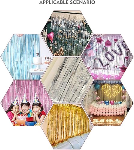 Miniatura 4 de Paquete de 3 cortinas de fondo para decoración de fiesta serpentinas con flecos telón de fondo con flecos decoración de fiesta de cumpleaños
