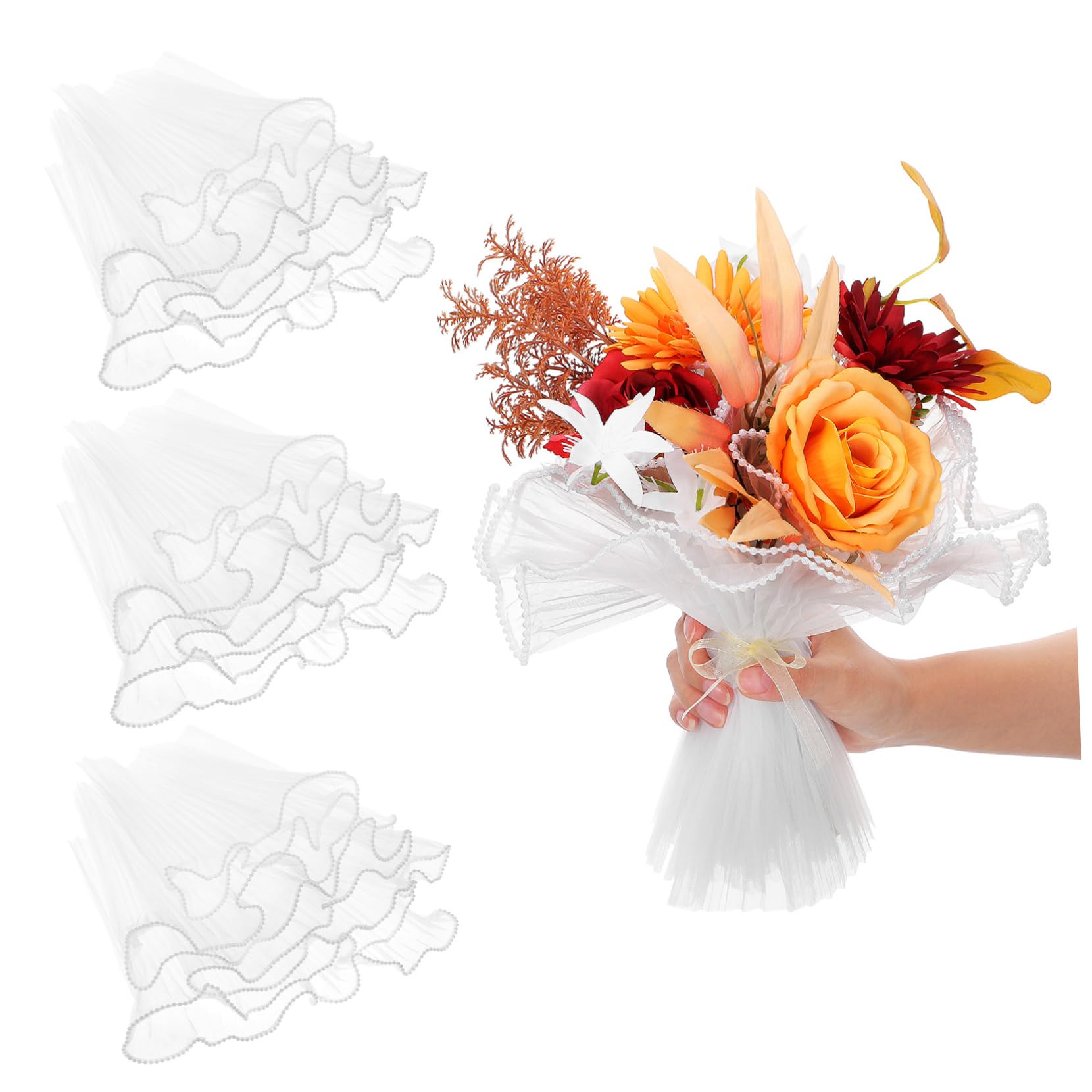 Angoily Floral Packaging Flower Wrap Bouquet Mesh Pearl Yarn Decorative Wrapping