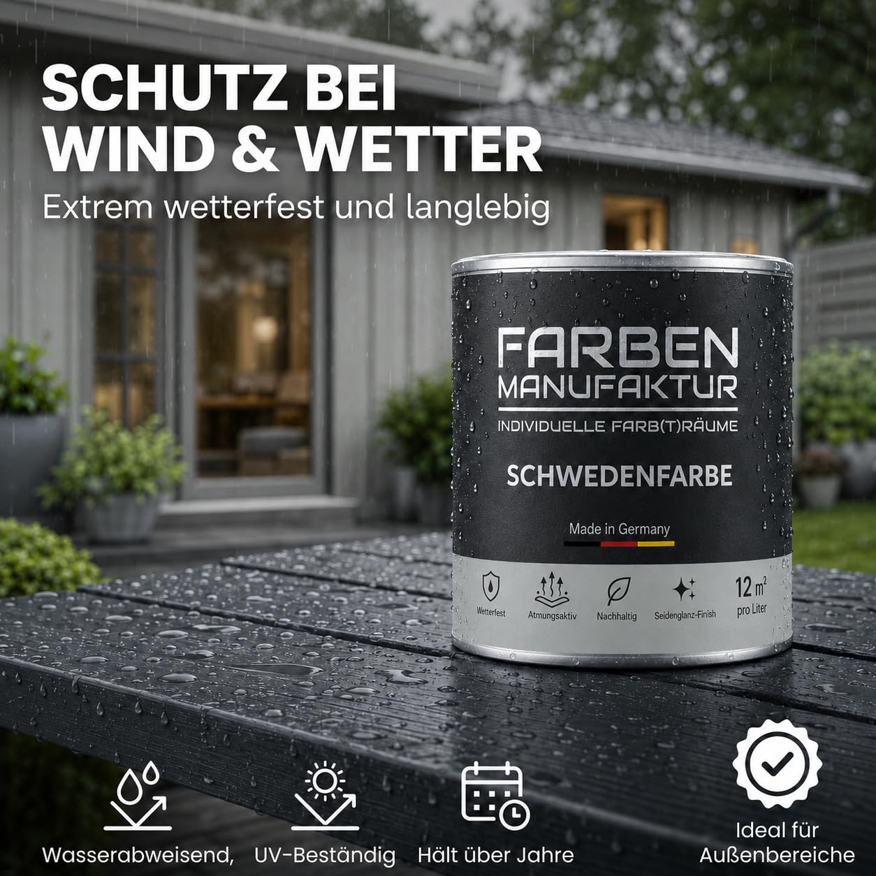 Schwedenfarbe Holzfarbe Außen Wetterfest – Holzschutzfarbe für Fassade, Gartenhaus, Zaun & Scheune – Diffusionsoffen & Nachhaltig Wetterschutzfarbe 1/2/5L, Größe: 5L, Farbe: Schweden hellgrau