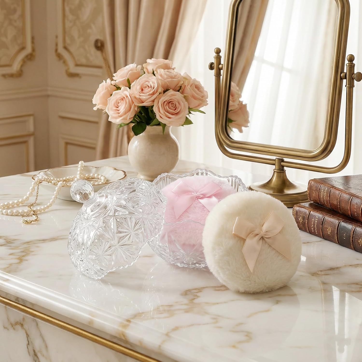 3 Pcs Large Body Powder Puff and Container Crystal Clear Powder Container with Puff Soft Reusable Velour Body Glitter Wet Dry Makeup - Image 6