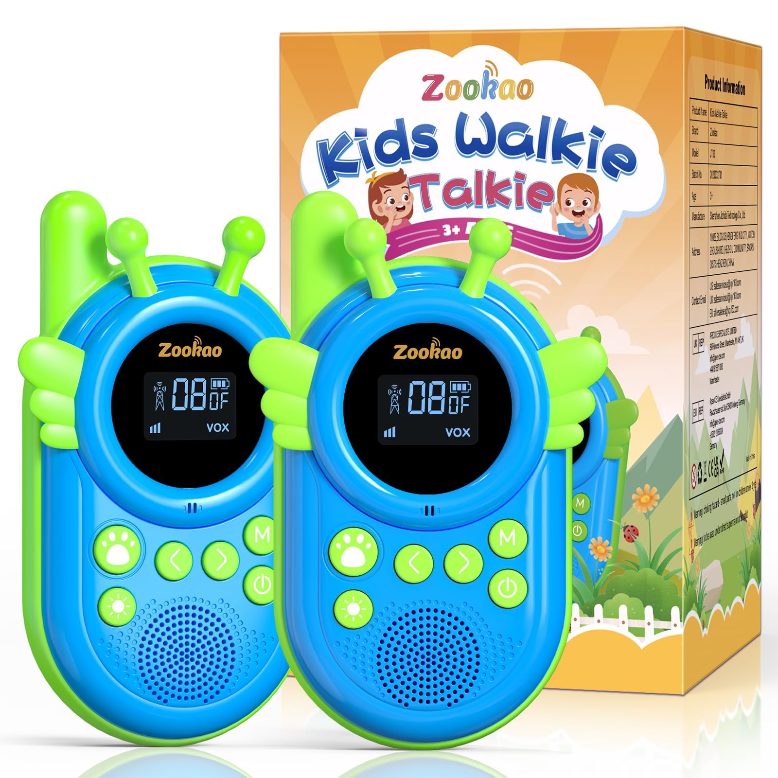 Zookao Walkie Talkie Kids Toys for 3 4 5 6 7 8 Year Old Boys Girls, Outdoor Garden Boys Toys 3-12 Year Old Girl Boy Gifts Upgrade Long Distance Little Bee Walkie Talkies Blue