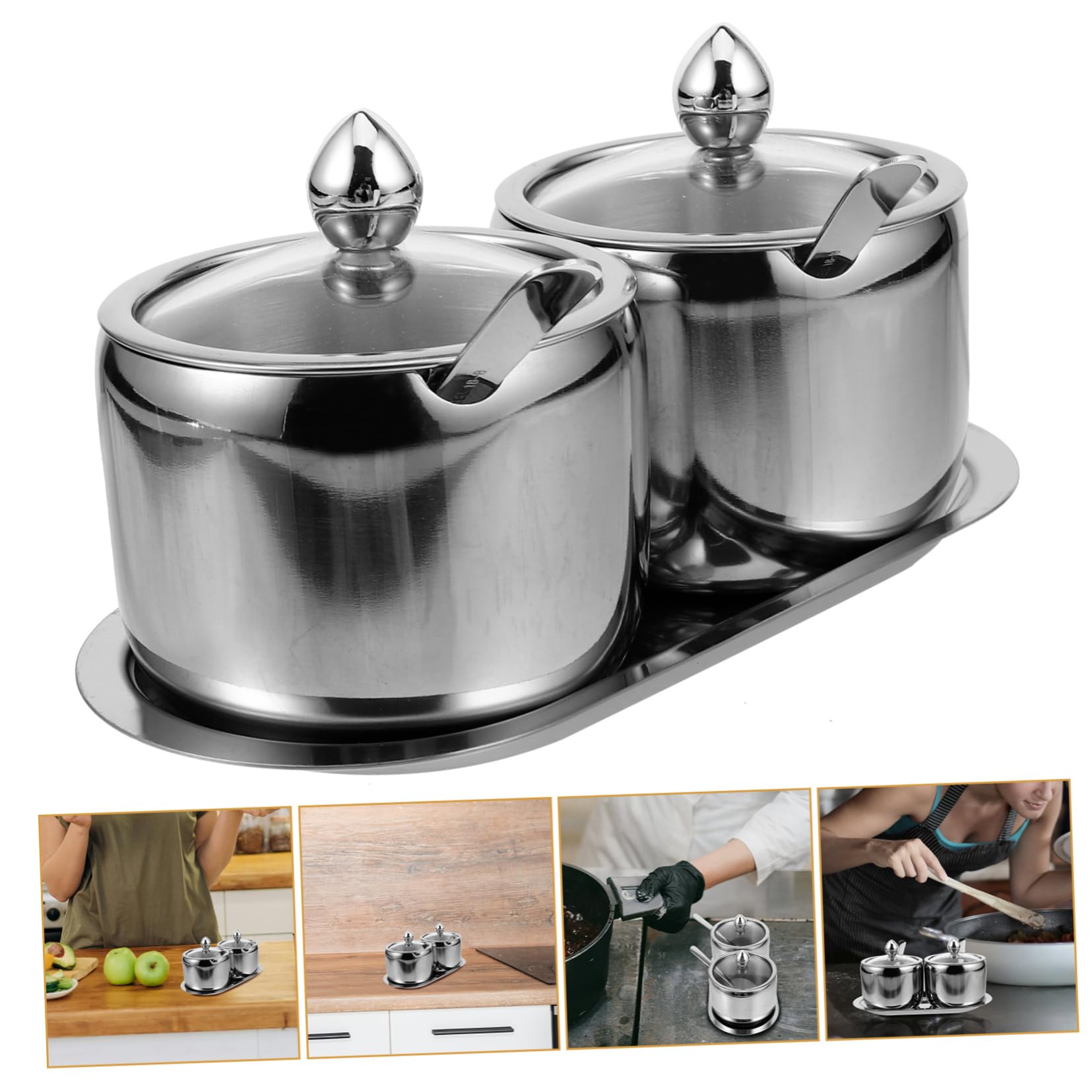 LABRIMP Contenitore per Spezie Coperchio in Vetro in Acciaio Inossidabile Set 1 Design Multifunzionale Vassoio Organizzato per Organizzare Piano Cucina