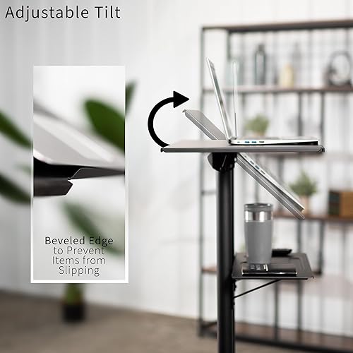 Miniatura 7 de VIVO Carrito móvil de atril de 24 x 16 pulgadas, carrito de acero ajustable para portátil con ruedas, blanco, CART-V03W