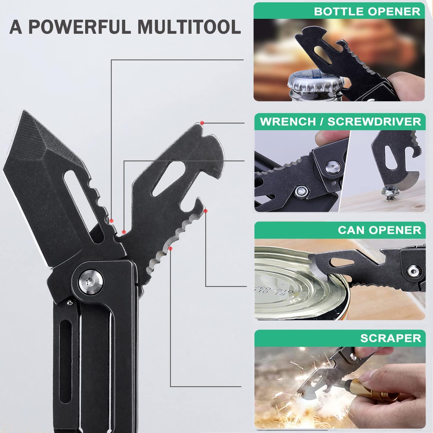 ITOKEY EDC Multitool Small Pocket Knives with Clip Box Cutter with Can/Bottle Opener, Screwdriver, Wrench and Pry Tool, Work Kinfe Gifts for Men Women Dad Everyday Carry - Image 4