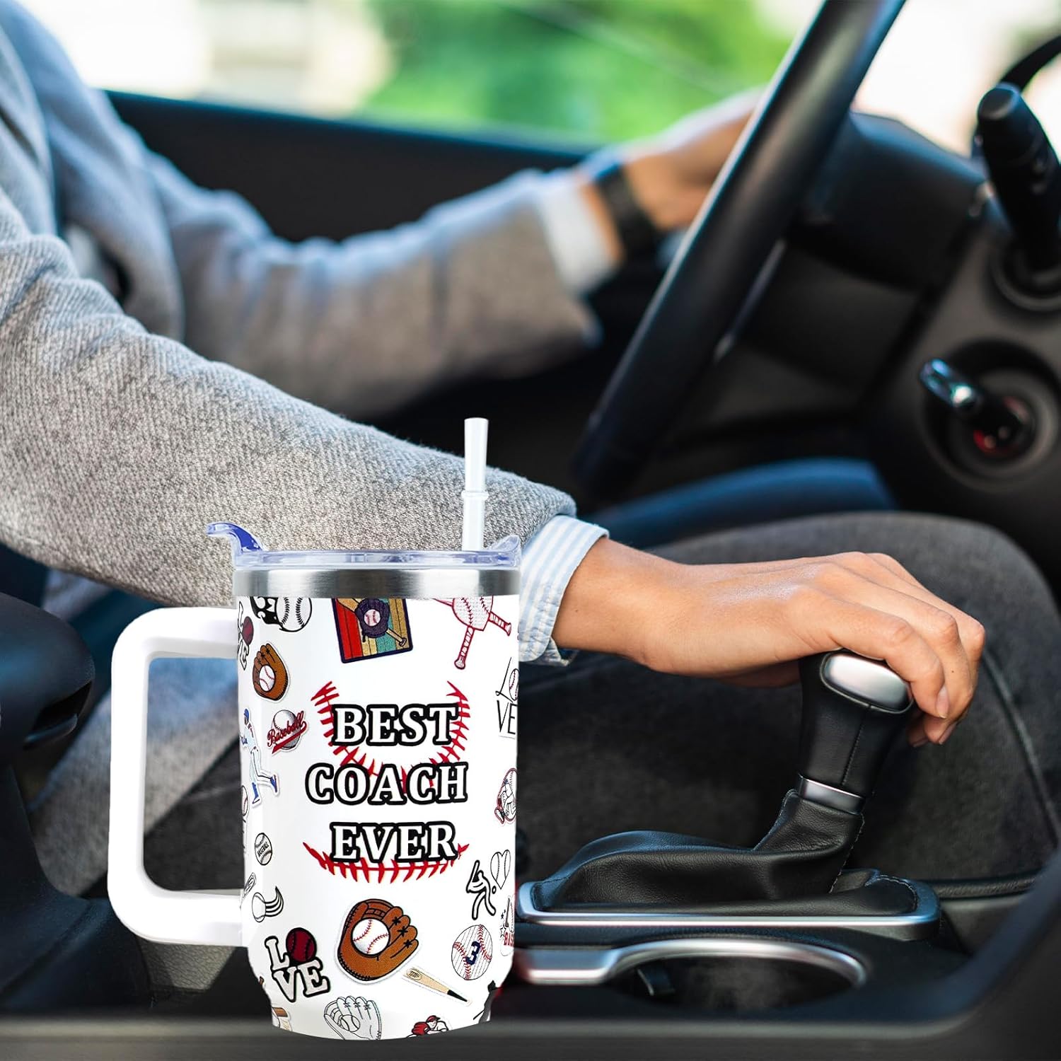 Baseball Coach Cup 40 oz Tumbler with Handle and Straw Lid Leak Proof - Baseball Cup for Baseball Coach Gifts for Men - Stainless Steel Cup Dishwasher Safe - Image 5