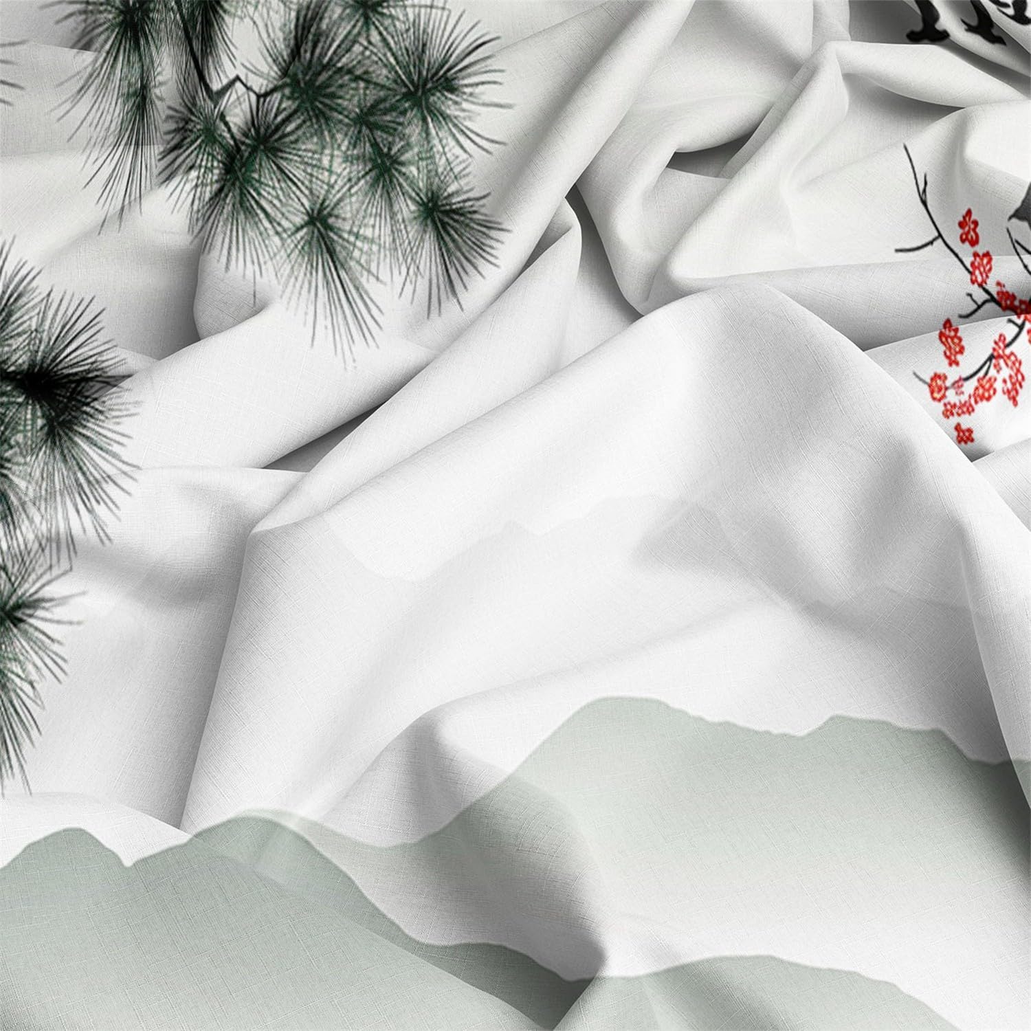 Duvet Cover Toddler Size, Reversible 2 Pieces Chinese Ink Painting Pine Plum Blossom Duvet Cover Set, Bedding Set for All Season, Soft and Breathable Microfiber Bedding Set with Zipper Closure