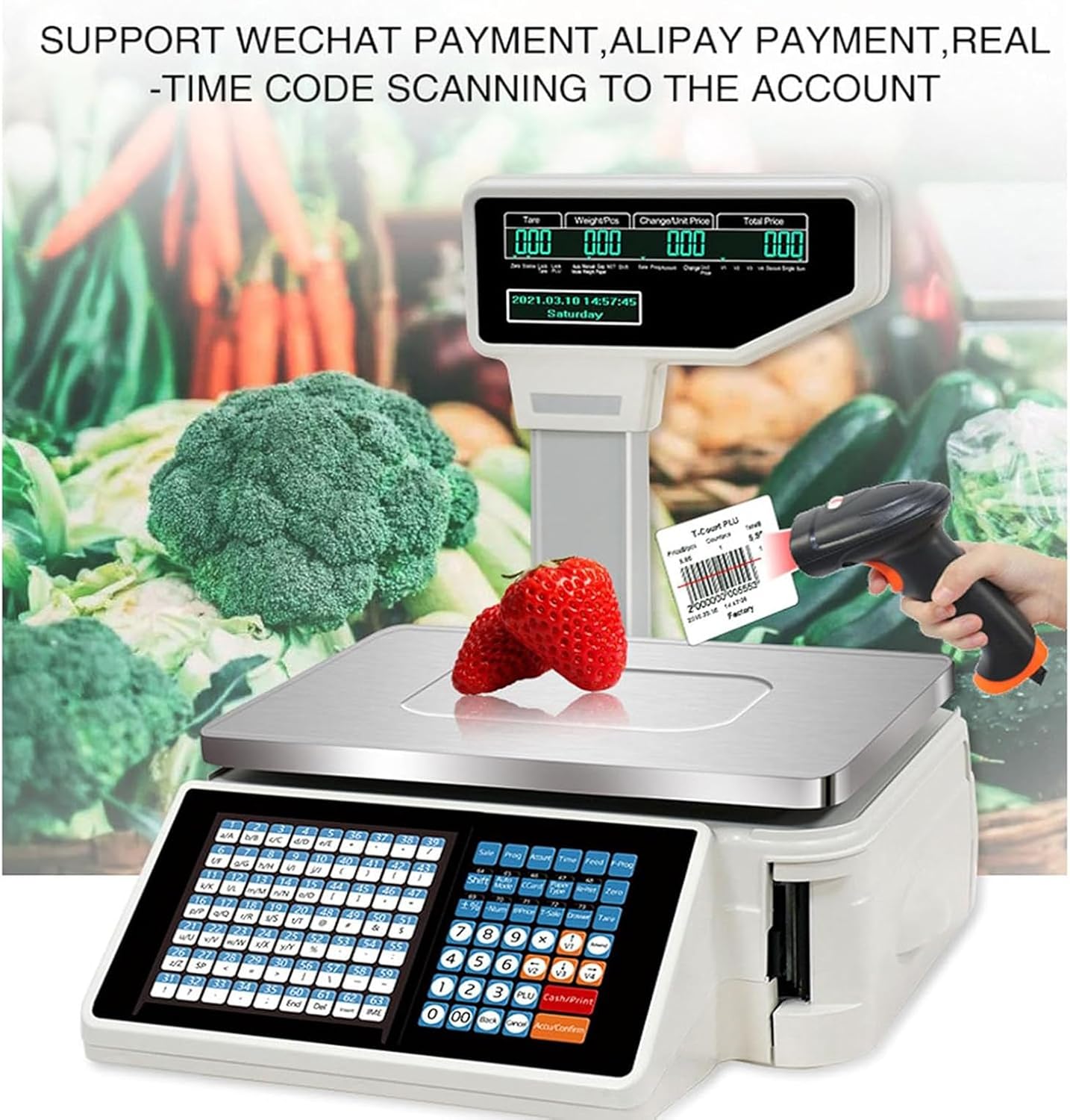 Electronic Label Printing Barcode Weighing Scale with Dual Display for Supermarket Pricing
