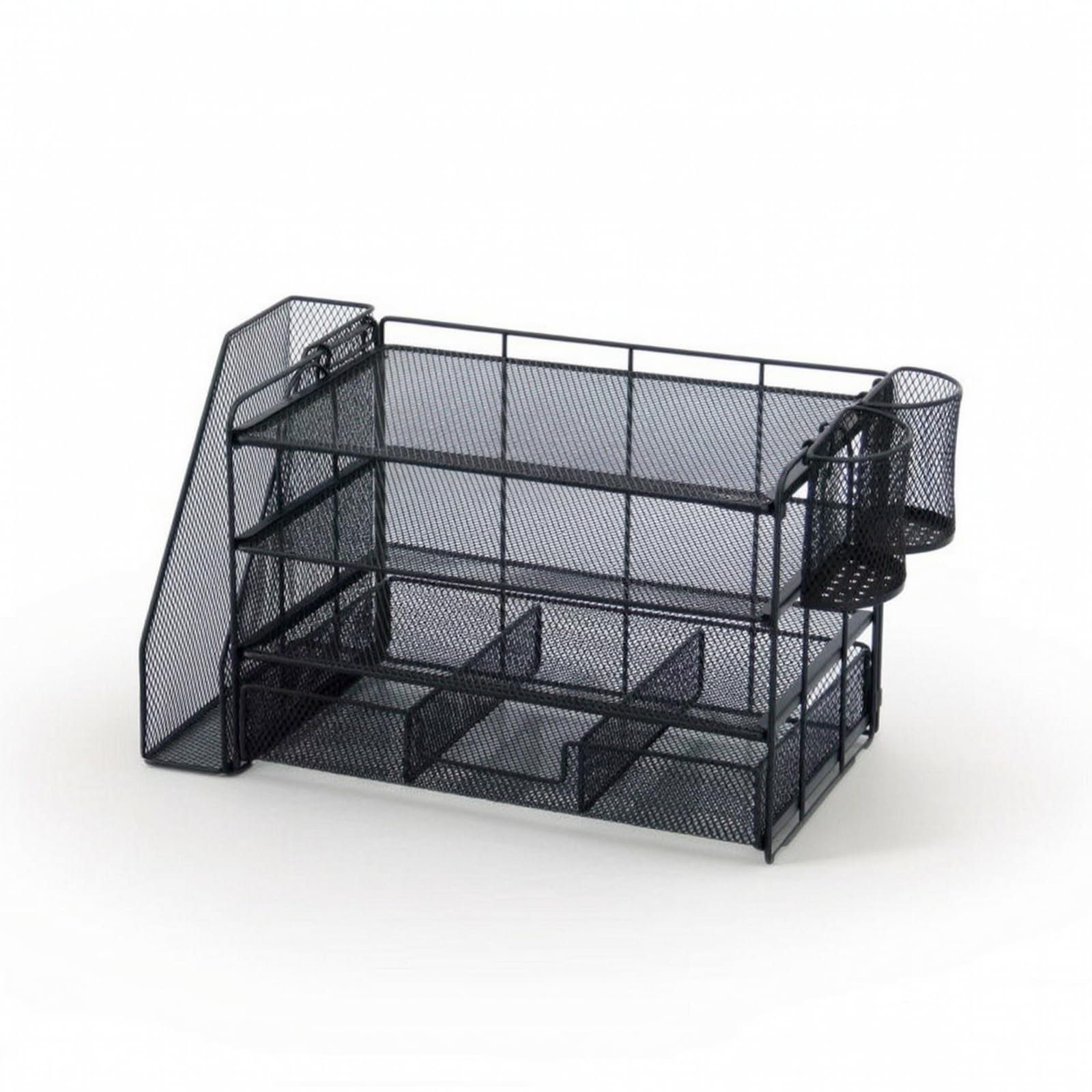 Organizzatore in Filo Metallico con Scomparti Multistrato Scaffale da Scrivania a 4 Ripiani Robusto Vassoio Portadocumenti per Professionisti, Black
