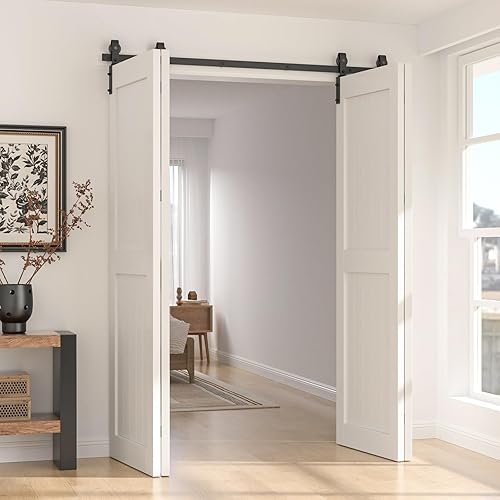 Miniatura 25 de CCJH Kit de herrajes para puertas de granero plegables de 8 pies/96 pulgadas, montaje superior para 8 puertas, ancho máximo de puerta de 11.7 Para 8