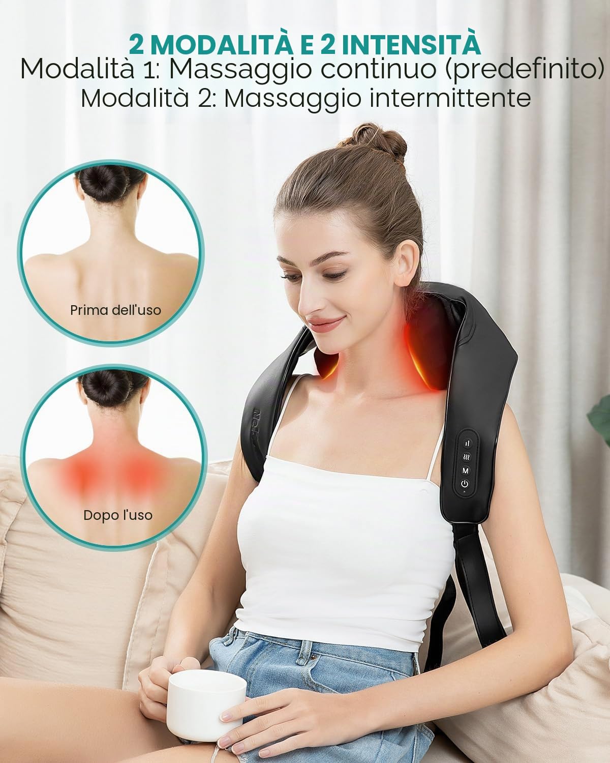 Nekteck Massaggiatore Cervicale e Spalle Senza Fili, 6D Shiatsu con Funzione Riscaldante, Allevia il Dolore ai Tessuti Profondi, per Casa e Ufficio, per Uomini e Donne