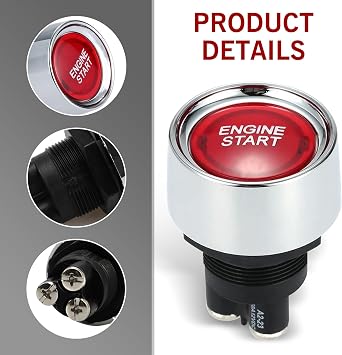 1 PC Car Engine Start Ignition Push Switch, 1.8 x 1.3 12V 50A Keyless Push Start Switch Accessory, Momentary Engine Start Push Button Replacement, Universal for Cars Trucks Boat (Red)