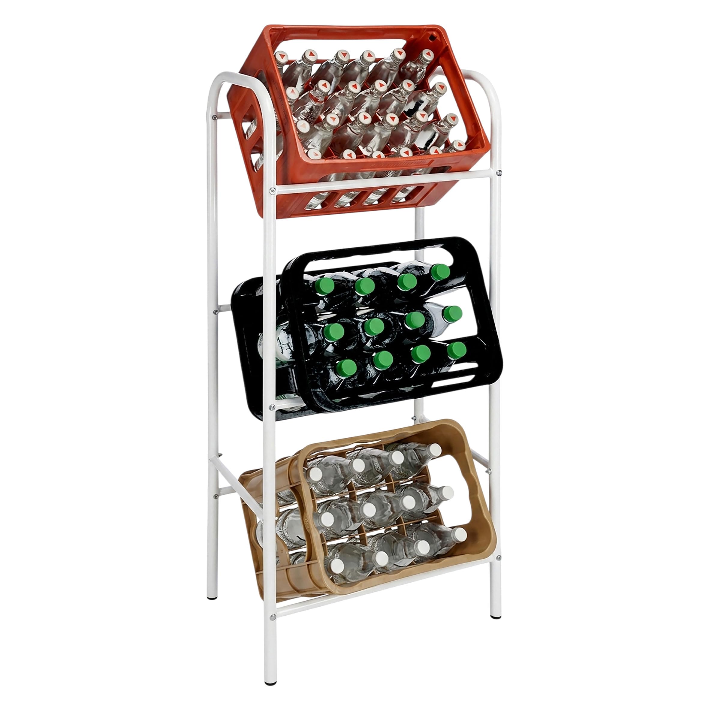 Spetebo Metall Getränkekisten Ständer, weiß, 116 x 50 cm, für 3 Kisten | Regal für 3 Getränkekästen, Kastenständer, Ordnungssystem für Abstellraum