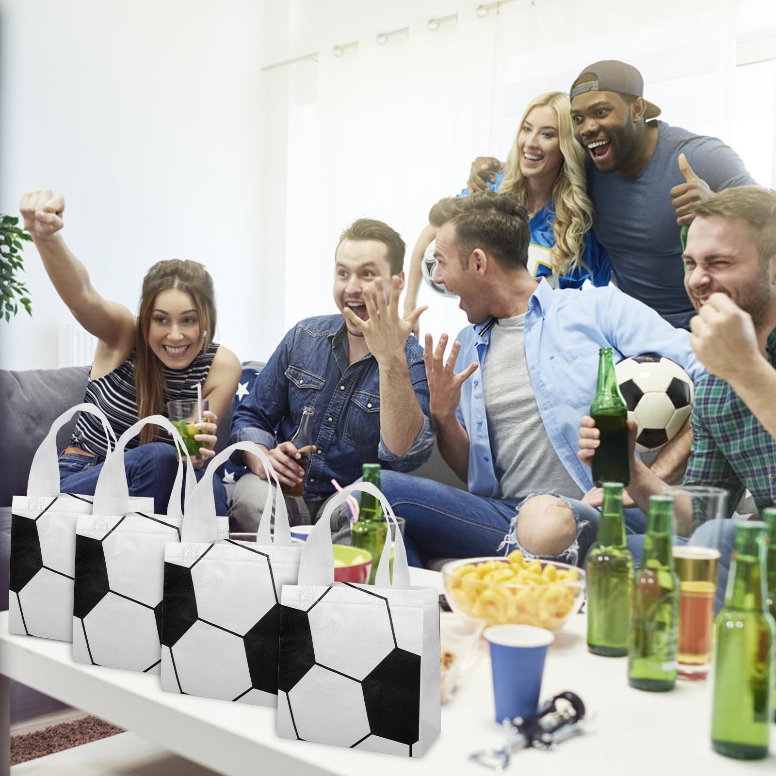 BOXOB 12uds Bolsas Regalo para Fiesta de Fútbol, Bolsas Regalo con Temática de Fútbol Reutilizables No Tejidas con Asas para Dulces Meriendas Cumpleaños Juegos Eventos Deportivos Regalos Equipo