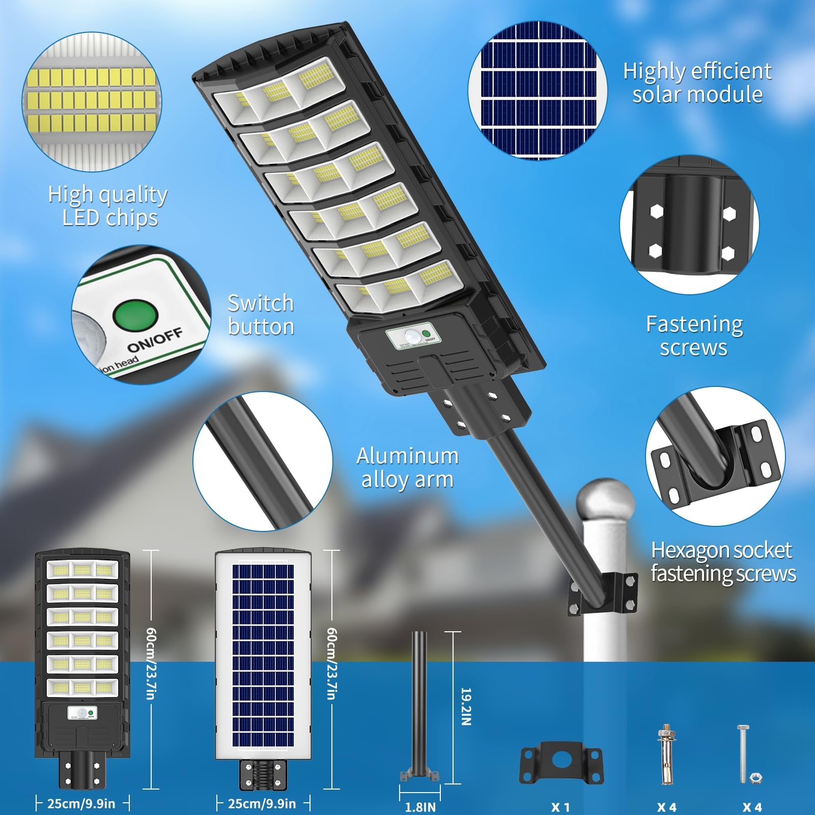 Sararoom 600W Solar Straßenlaterne, 594 LED Strassenlaterne Außenleuchte, Solarlampen Außen mit Bewegungsmelder - 4er 6500K IP65 Wasserdicht Solarstrahler Sicherheitsleuchte für Garten Garage Hof Wege