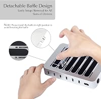 Stație de încărcare USB-C de birou PRITEK cu 6 porturi, incluzând 6 cabluri USB-C scurte pentru mai multe dispozitive, telefoane, tablete, căști, MP3, MP4, argintiu 5