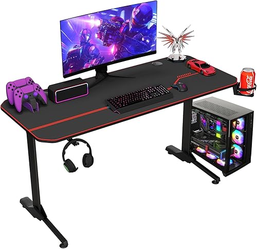 TLSUNNY Escritorio para juegos de 55 pulgadas con alfombrilla de mouse gratis, escritorio mejorado de fibra de carbono para oficina en casa con